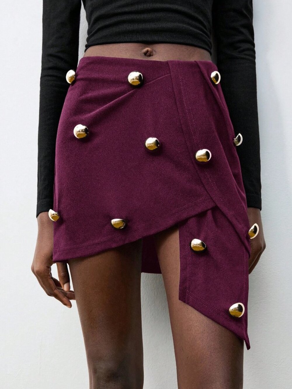 Burgundy Elegant Asymmetric Hem Women's Short Skirt